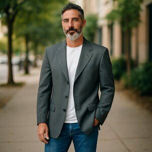 AUSTIN MANOR Bazer Suit Jacket Sport Coat Size 38 Long 2 Button Gray Sage